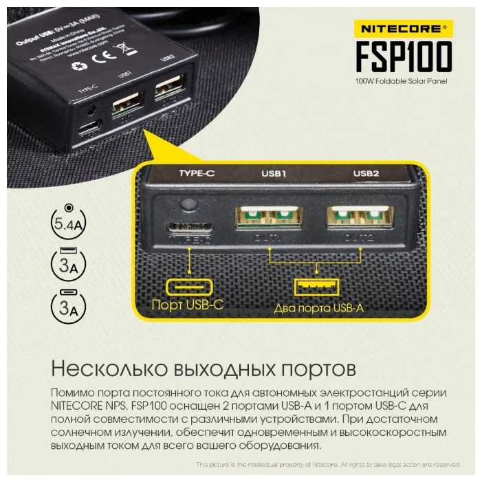 Складная солнечная панель Nitecore FSP100 мощностью 100W