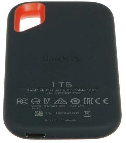 1 ТБ Внешний SSD SanDisk Extreme Portable V2, USB 3.2 Gen 2 Type-C, черный